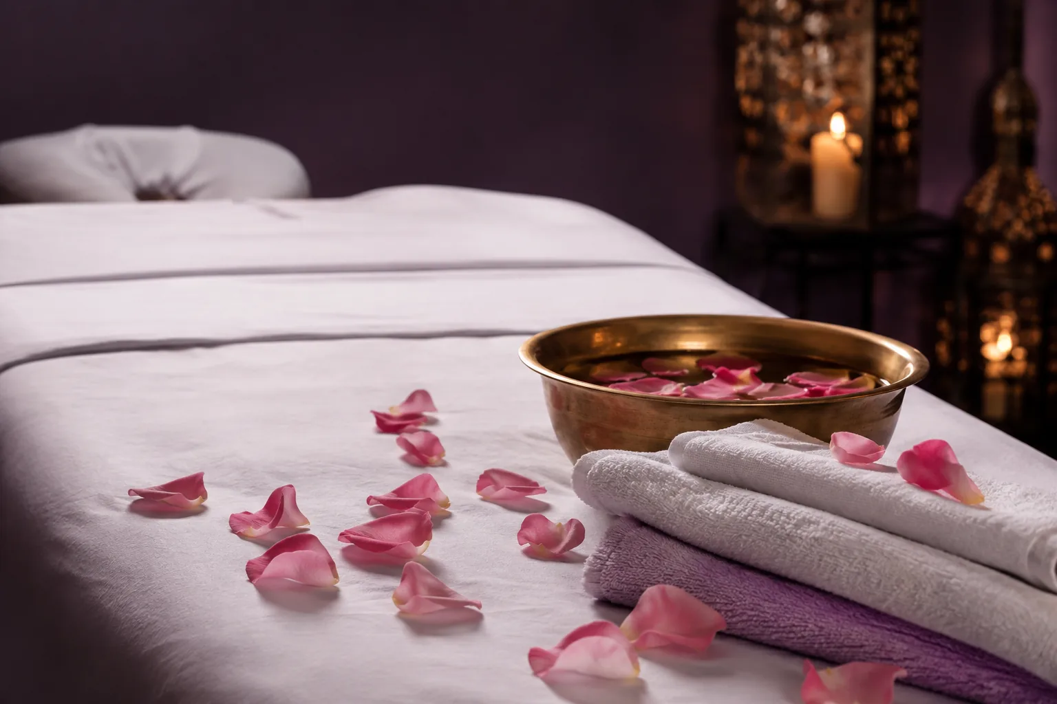 Seans öncesi hazırlanmış masaj masası — Lila Spa, Arnavutköy misafirlerine hizmet veren salon